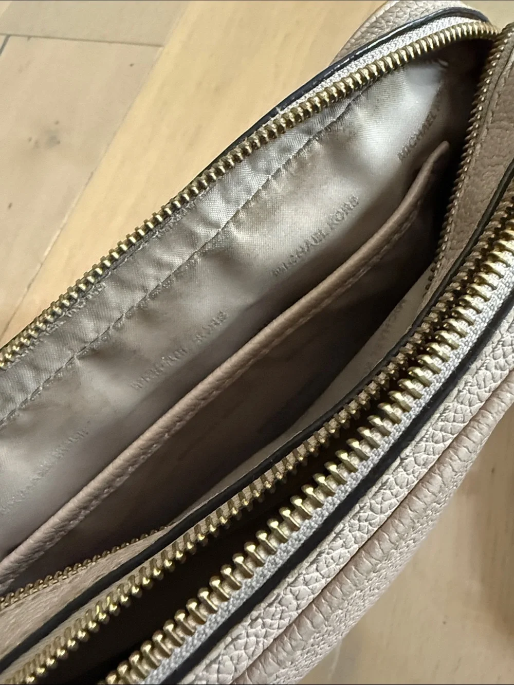 Michael Kors Taupe Pebbled Leather Crossbody with Gold Chain